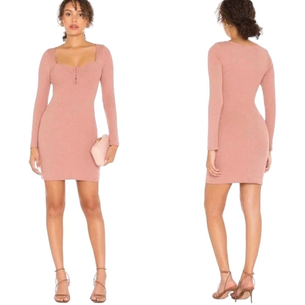 NWT ASTR The Label Medium Blush Hook & Eye Bodycon Mini Long Sleeve Dress